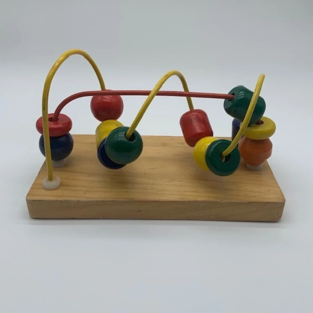 Vtg Wooden Bead Maze Toy Montessori Educational Activity Motor Skills Toy 8x4